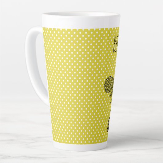 Tasse Latte BEE Yellow Polkadot design tendance nommé (Angle gauche)