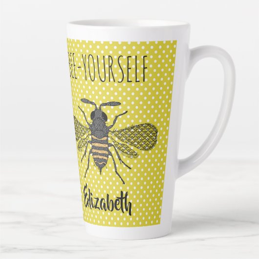 Tasse Latte BEE Yellow Polkadot design tendance nommé (Droite)