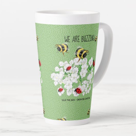 Tasse Latte BEES et LadyBugs - Art de LeahG Sauvez les abeille (Angle droit)