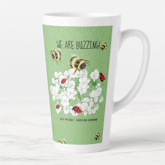 Tasse Latte BEES et LadyBugs - Art de LeahG Sauvez les abeille (Droite)