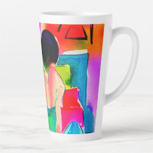 Tasse Latte Belle Aquarelle Femme
