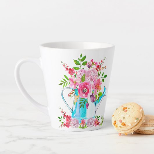 Tasse Latte Belle Aquarelle Florale Fleurs Pastel Rose (En situation)