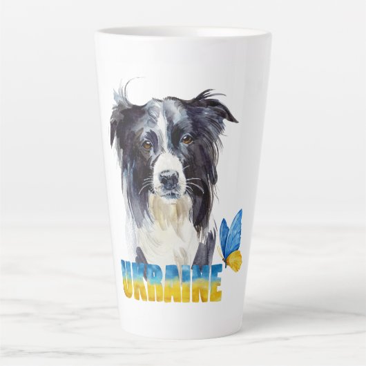 Tasse Latte Belle aquarelle Ukraine Chien et Papillon (Devant)
