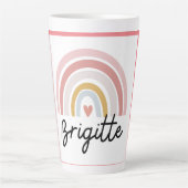 Tasse Latte Belle Brigitte avec Arc-en-ciel en latte rose. (Devant)