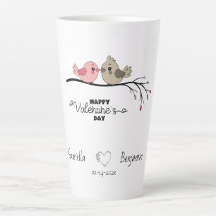 Tasse Latte Belle Cartoon Lovebirds sur la branche Saint-Valen