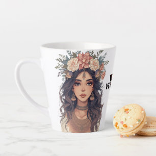 Tasse Latte Belle Fille Anime Florale – Esthétique Pastel Douc