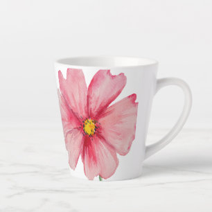 Tasse Latte Belle Fleur rose Fleur Peinte À La Main