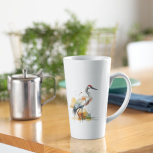 Tasse Latte belle grue en aquarelle