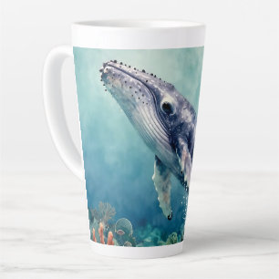 Tasse Latte Belle illustration océanique de baleine Impasto