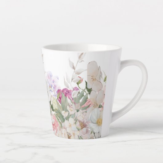 Tasse Latte Belle impression florale peinte à la main (Droite)