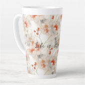 Tasse Latte Belle Pêche Feminine Rouge Blanc Floral (Angle gauche)