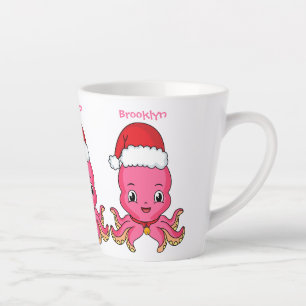 Tasse Latte Belle pieuvre joyeuse en casquette de Noël