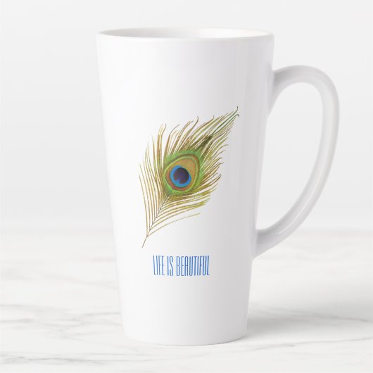 Tasse Latte Belle plumes de paon (Droite)