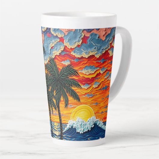 Tasse Latte Belle scène de plage avec des palmiers (Angle droit)