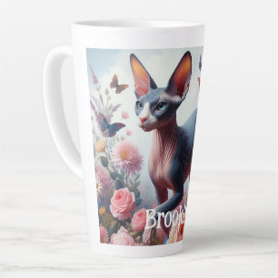 Tasse Latte Belle Sphynx Chat & Fleurs