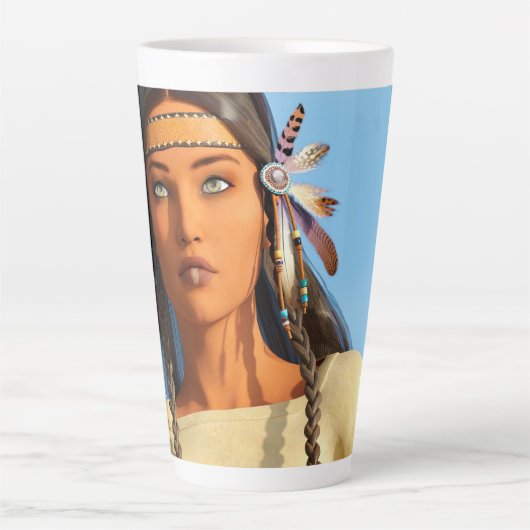 Tasse Latte Belle tenue autochtone amérindienne (Devant)
