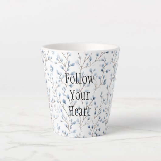 Tasse Latte Belles Fleurs Blanches Bleues pour Noël (Devant)