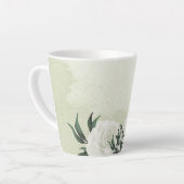 Tasse Latte Belles fleurs blanches feuilles vertes (Angle gauche)