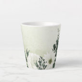 Tasse Latte Belles fleurs blanches feuilles vertes (Devant)
