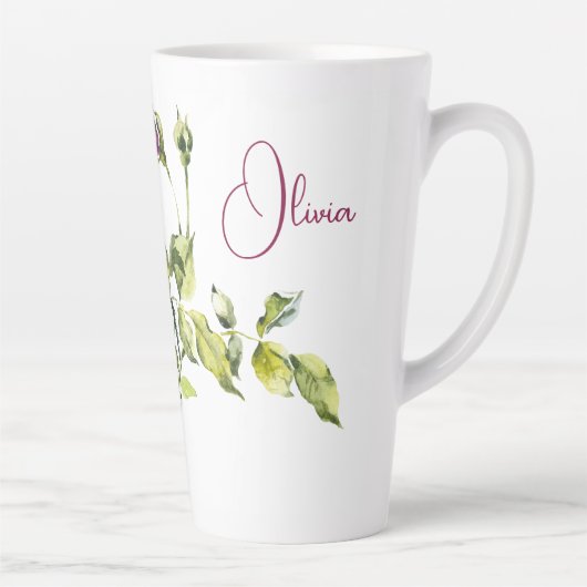 Tasse Latte Belles roses roses et vase roses (Droite)