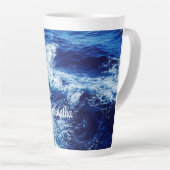 Tasse Latte Belles vagues de l'océan Bleu (Angle droit)