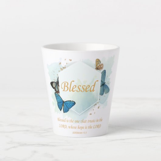 Tasse Latte Béni - Foi chrétienne des femmes Verse papillon pa (Devant)