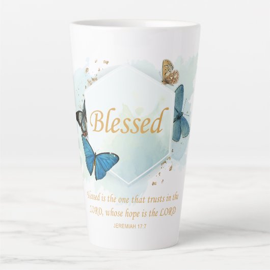 Tasse Latte Béni - Foi chrétienne des femmes Verse papillon pa (Devant)