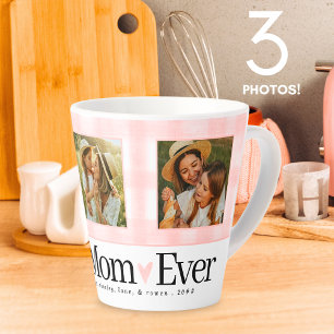 Tasse Latte Best Mom Ever 3 Photo Fête des mères En vichy Coeu