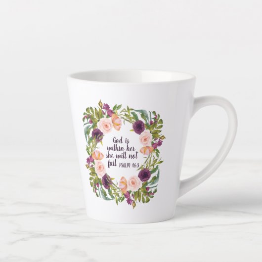 Tasse Latte Bible Chrétienne Violet Rose Rose Floral (Droite)