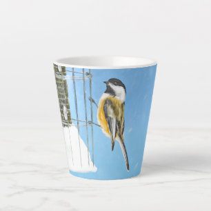 Tasse Latte Bickadee sur la peinture d'alimentation - Oiseaux
