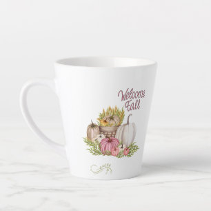 Tasse Latte Bienvenue Automne rose blanc Citrouilles Automne