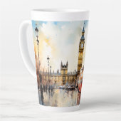Tasse Latte Big Ben et bus rouge à Londres (Angle gauche)