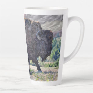 Tasse Latte Bison d'Amérique se promenant dans un cadre de pra