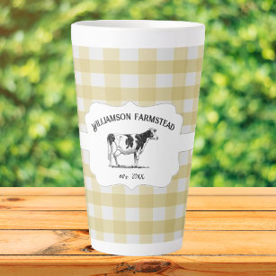 Tasse Latte Bison jaune Plaid Farm Cow LatMug