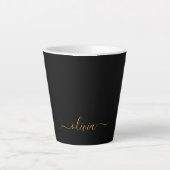 Tasse Latte Black Gold Modern Script Girl Monogramme Nom (Devant)