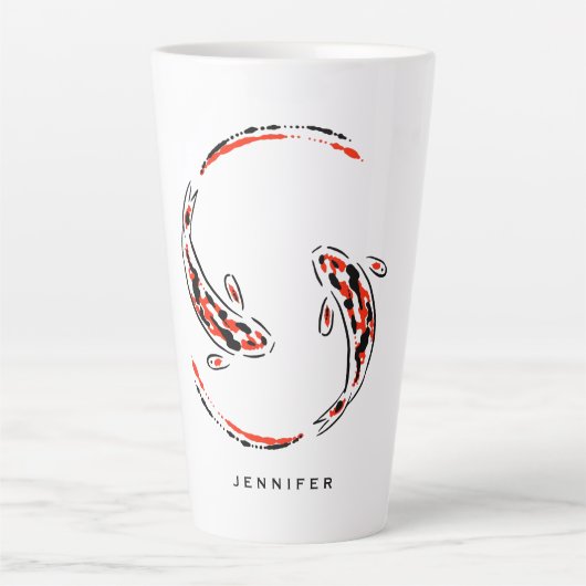 Tasse Latte Black & Red Japanese Koi Fish Artistic (Devant)