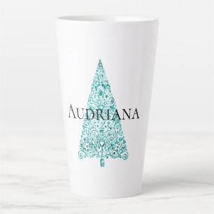 Tasse Latte Blanc Aqua Bleu sapin de Noël