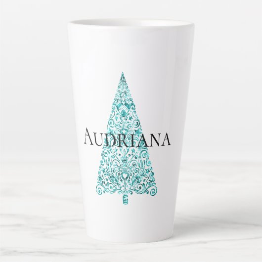 Tasse Latte Blanc Aqua Bleu sapin de Noël (Devant)