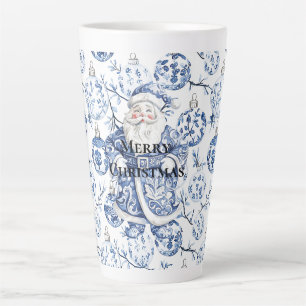 Tasse Latte Blanc Bleu Chic Noël Père Noël & Ornements