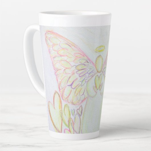 Tasse Latte Blanc Lumière Guardian Angel Custom Latte Coupe Mu (Angle gauche)