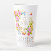 Tasse Latte Blanche à Monogramme de Jardin Fleuri (Devant)