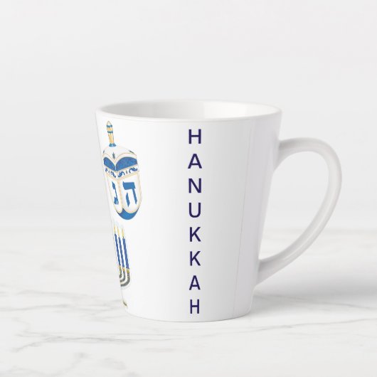 Tasse Latte Bleu & Blanc Daté Hanoukka Petit (Droite)