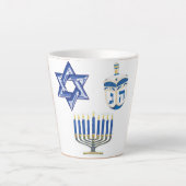 Tasse Latte Bleu & Blanc Daté Hanoukka Petit (Devant)