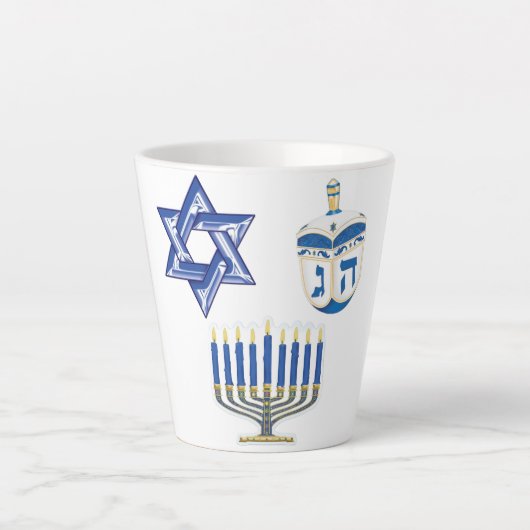 Tasse Latte Bleu & Blanc Daté Hanoukka Petit (Devant)