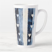 Tasse Latte Bleu Blanc Denim Coeur rayures Anniversaire (Droite)