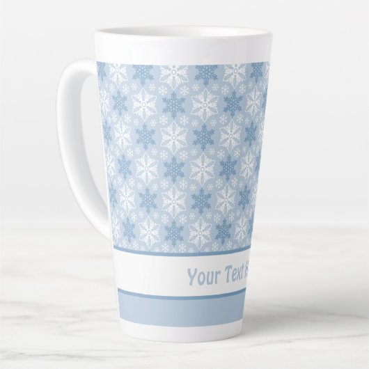 Tasse Latte Bleu brillant et hiver blanc Motif Flocon de neige (Angle gauche)