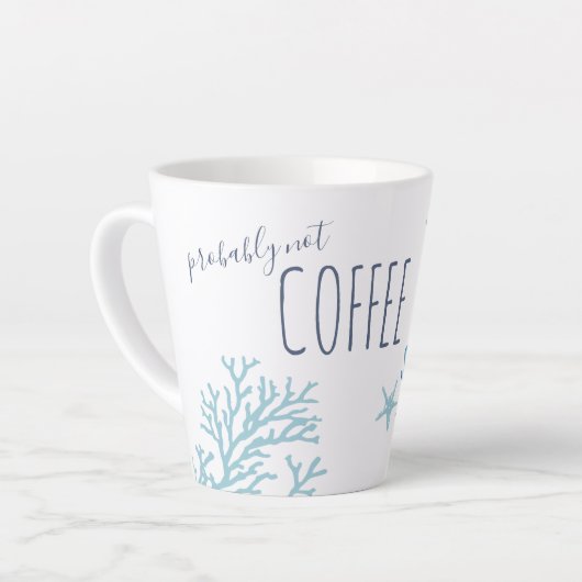 Tasse Latte Bleu côtier Corail de mer et aquarelle de pieuvre (Angle gauche)