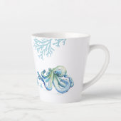 Tasse Latte Bleu côtier Corail de mer et aquarelle de pieuvre (Droite)