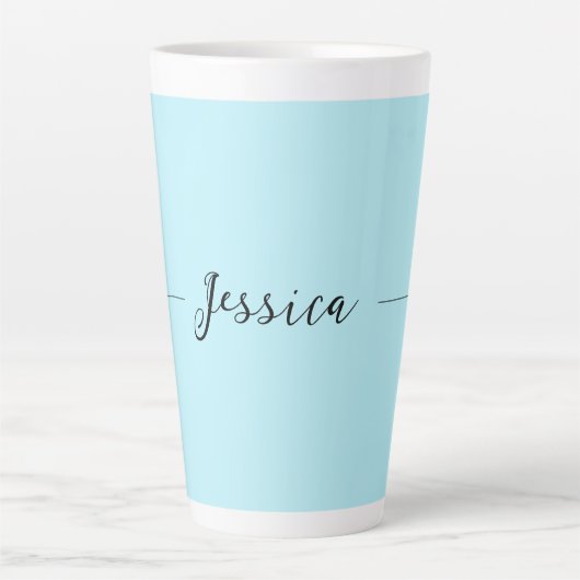 Tasse Latte Bleu Élégant Simple Moderne Nom Professionnel (Devant)