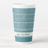 Tasse Latte Bleu et blanc Joyeux Noël Retro Typographie (Devant)